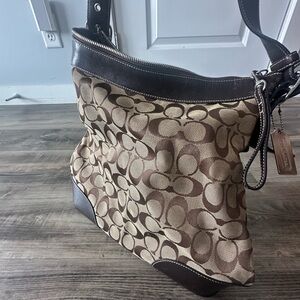 Coach Signature C Canvas Leather Shoulder Bag Brown 92K-6346